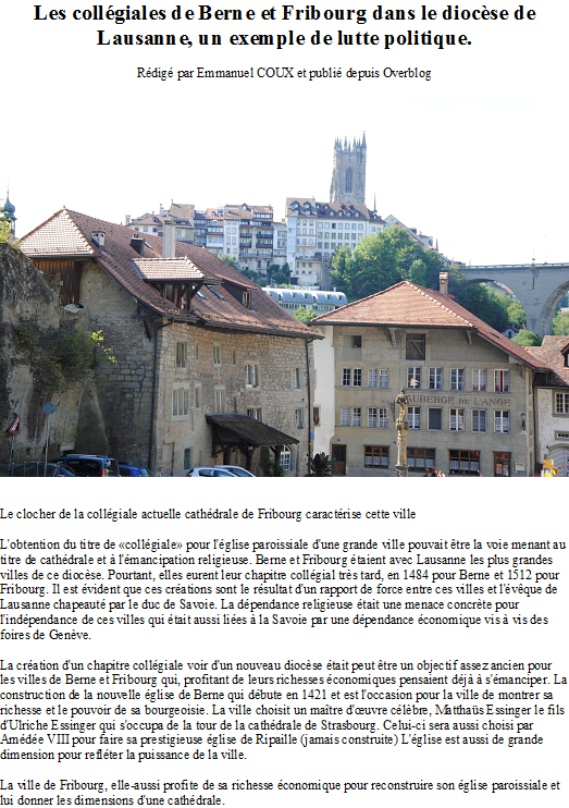 Les collégiales de Berne et Fribourg dans le diocèse de Lausanne, un exemple de lutte politique.