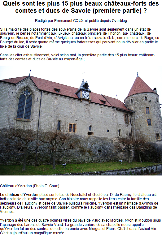 Quels sont les plus 15 plus beaux châteaux-forts des comtes et ducs de Savoie (première partie)